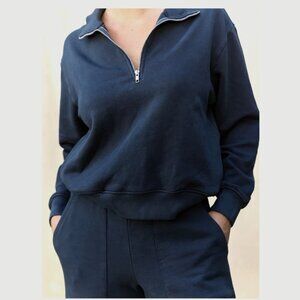 Mate the Label Organic Fleece Quarter Zip Sweatshirt, Midnight Blue, Large